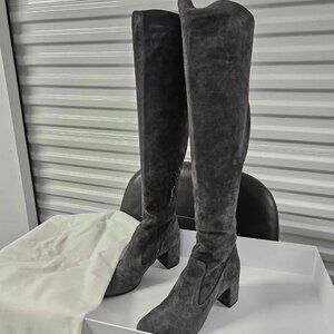 Vince / Blythe Grey Pewter Suede Fitted Block Heel Over the Knee Boots
